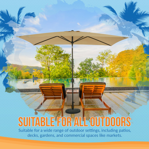 champagne patio umbrella Provence Cantilever with Gold Frame table and freestanding use 9' Push Button Tilt Patio