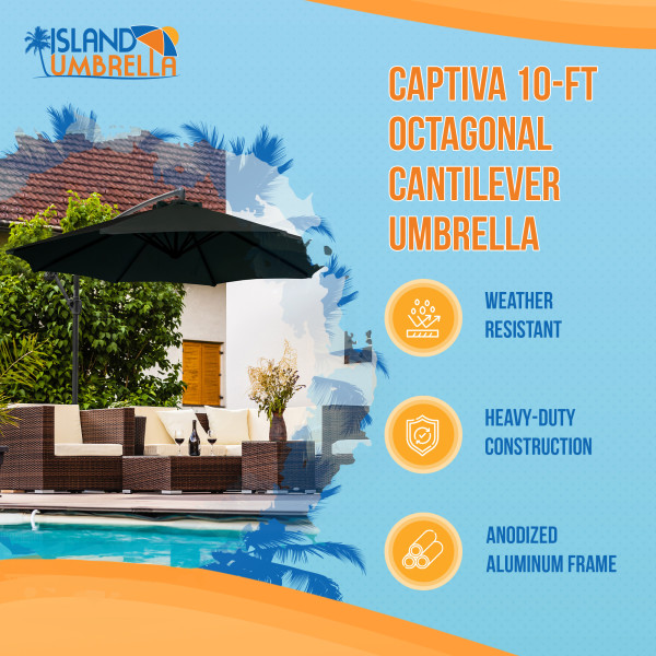 Captiva 10' Octagonal Cantilever Umbrella - Black | Royal Swimming Pools Captiva 10' Octagonal Cantilever Umbrella - Black | Royal Swimming Pools