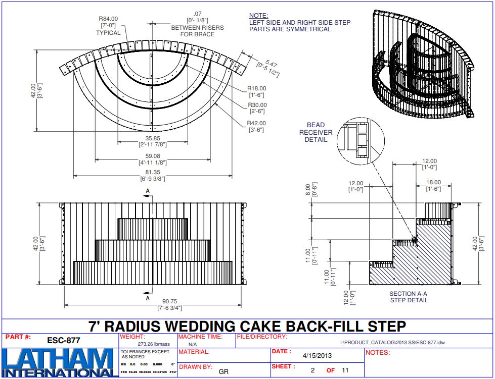 7' Steel Wedding Cake Corner Step 42" (6'-9 3/8" wide)