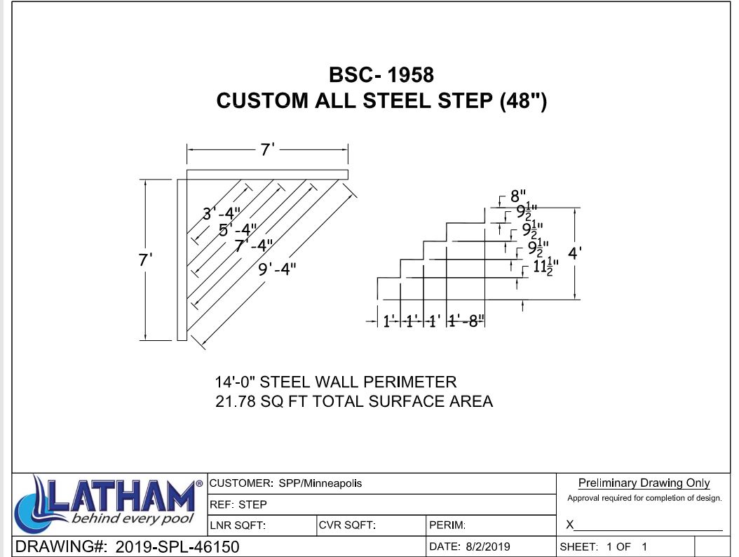 6" Radius Steel Corner Step 4 Tread 48" (7' x 7') Closed Top