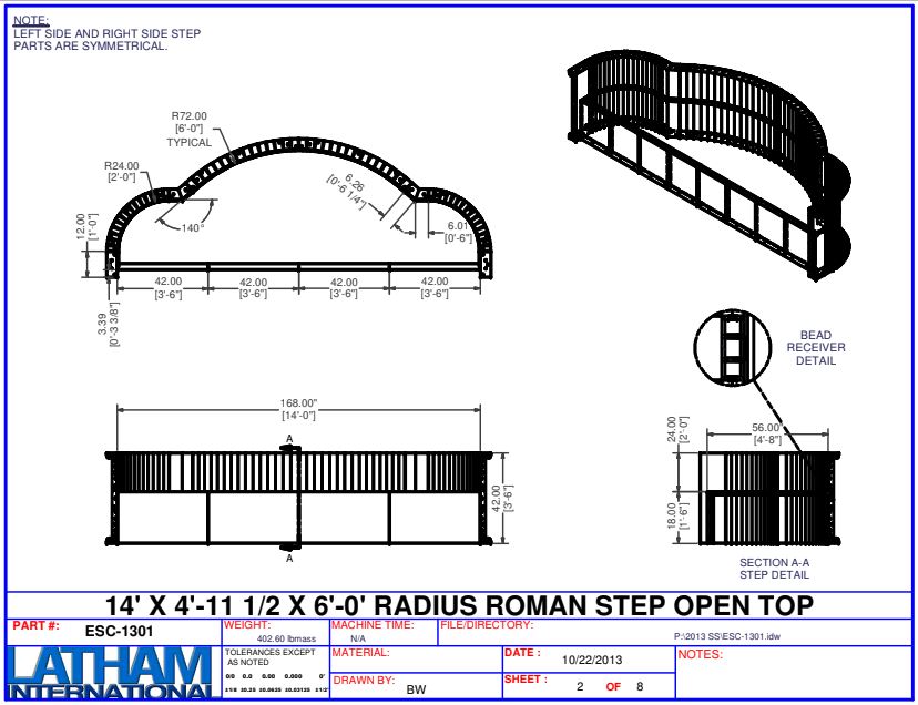 14' Wide Radius Roman End (6'R) Steel Step w/ Sunledge