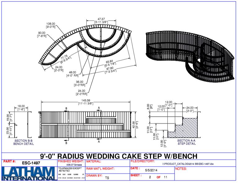 9' Radius Wedding Cake Step 42" w/ Right Bench