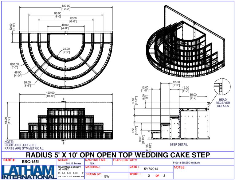 42" Steel Wedding Cake Corner Step (5' x 10' Radius)