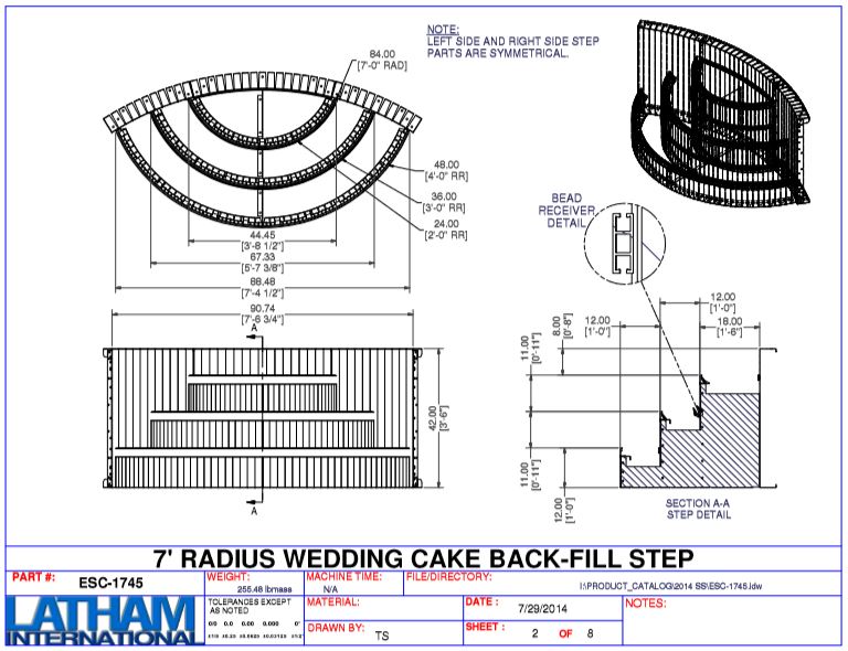 7' Radius Steel Wedding Cake Corner 42" Step (7'4 1/2" Wide)