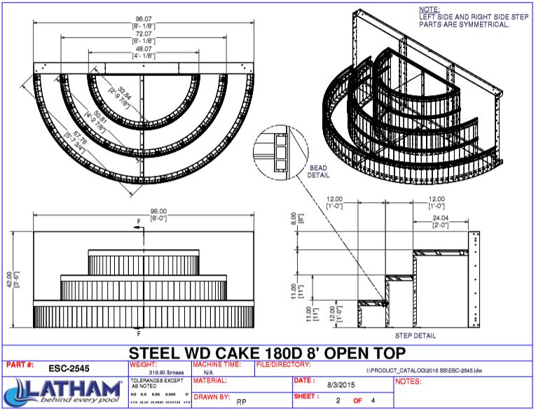 180 Deg. Steel Wedding Cake Step for Straight Walls (8' Wide)