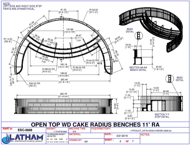 11' Radius 42" Steel Wedding Cake Step w/ Double Benches