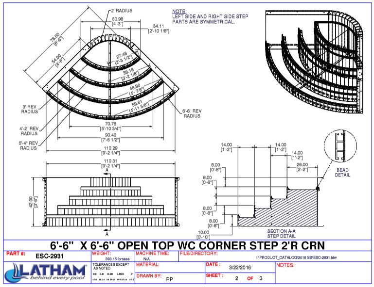 2' Radius Steel Wedding Cake Corner Step (9'2 1/4" Wide)