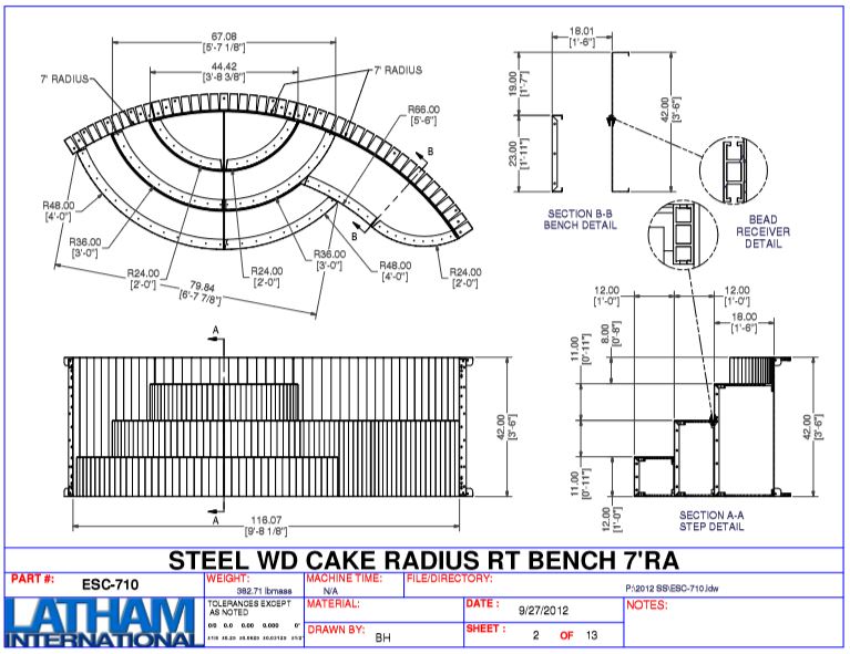 7' Radius 42" Steel Wedding Cake Step w/ Left Bench