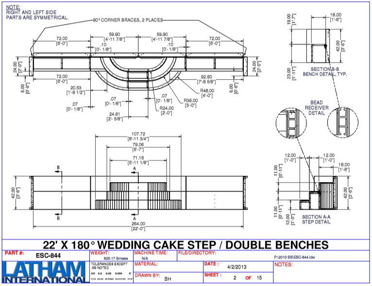 22' 180 Deg. 42" Steel Wedding Cake Step w/ Double Benches