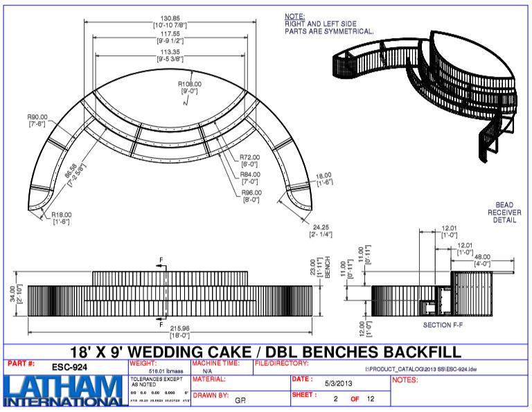 9' Radius Steel Drop-In Wedding Cake Step w/ Double Benches