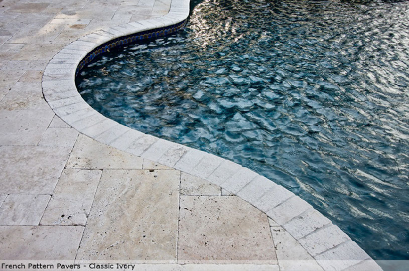 Ivory Travertine Coping 1.25" Thickness - Radius Wall
