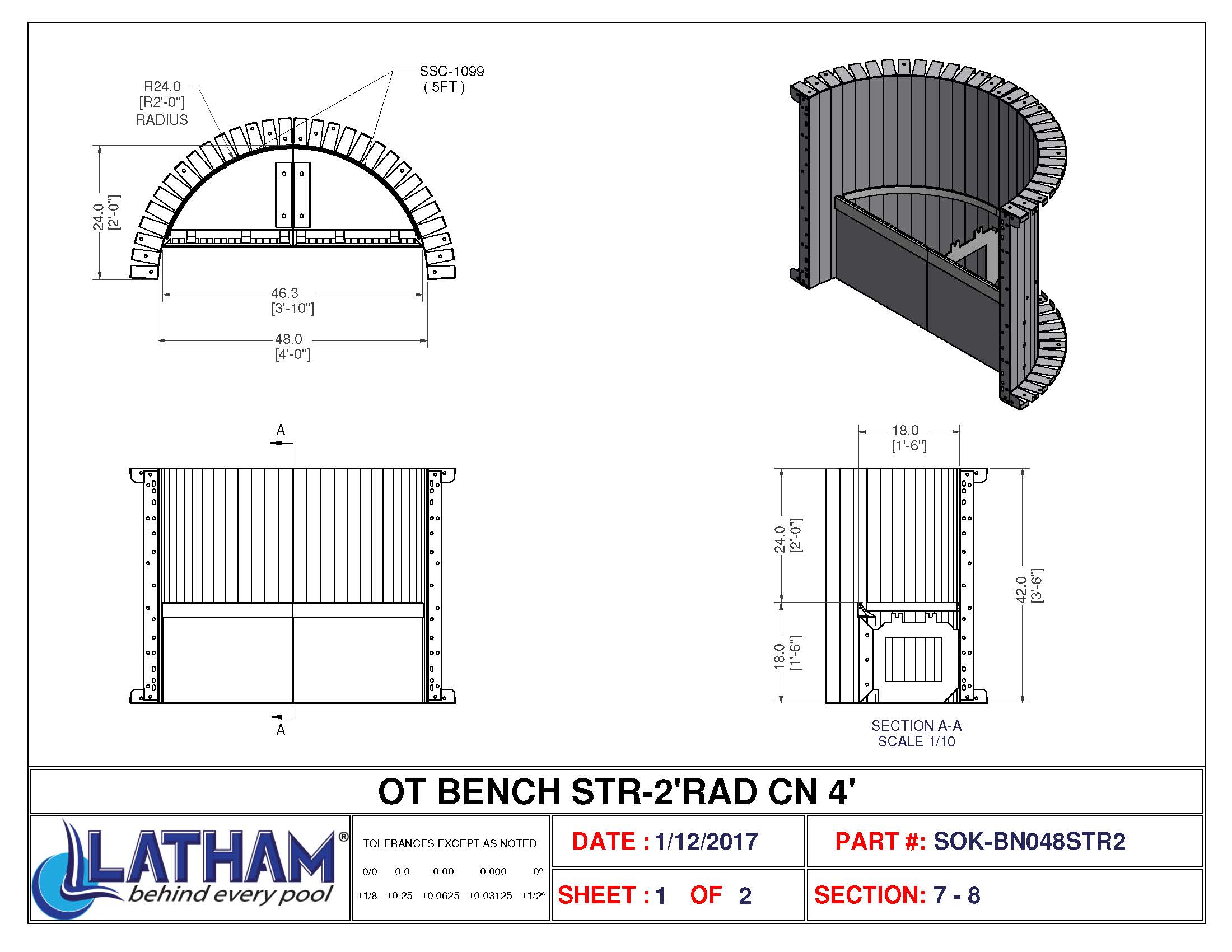 2' Radius Corner Bench (3'-10" Long)
