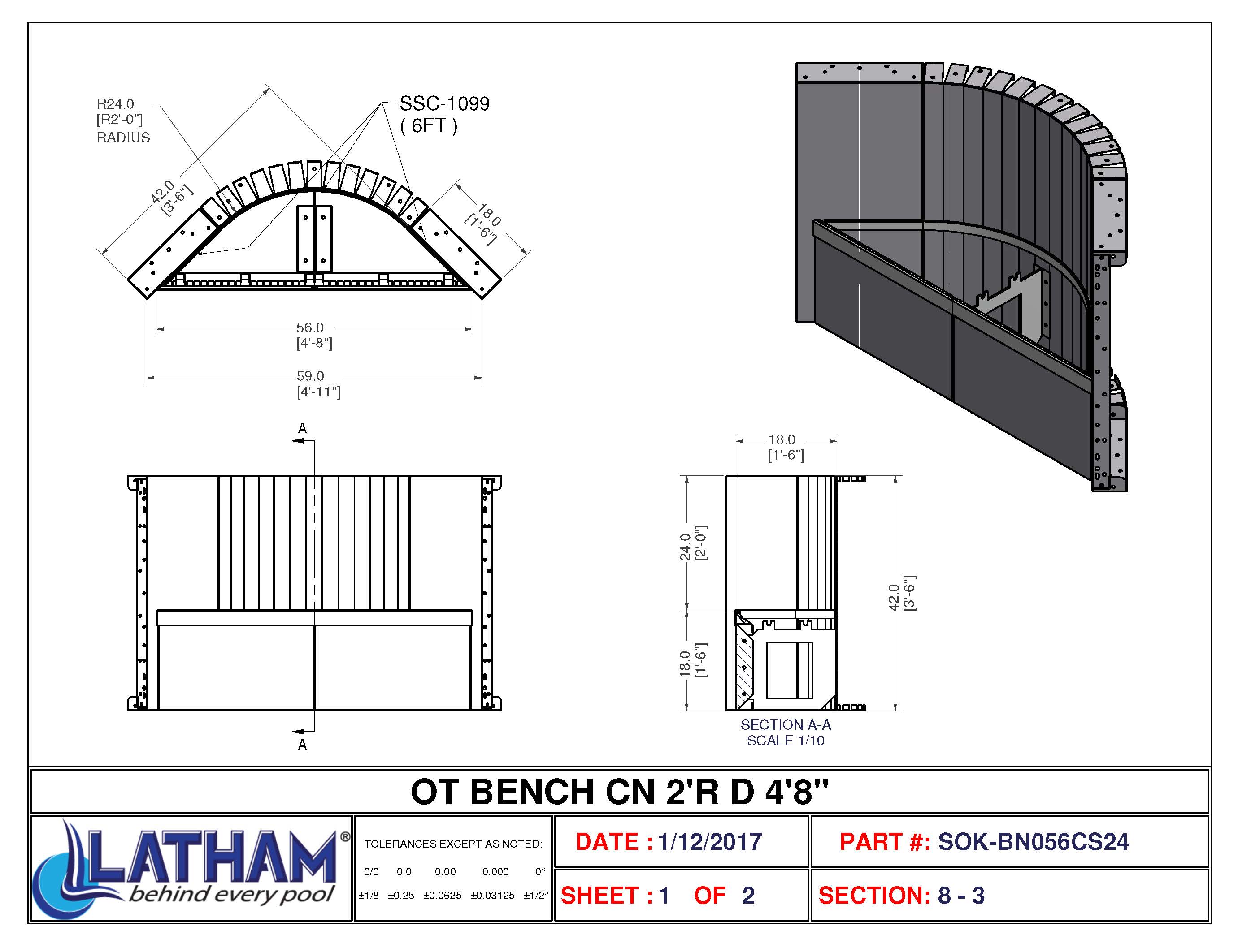2' Radius Corner Bench (4'-8" Long)