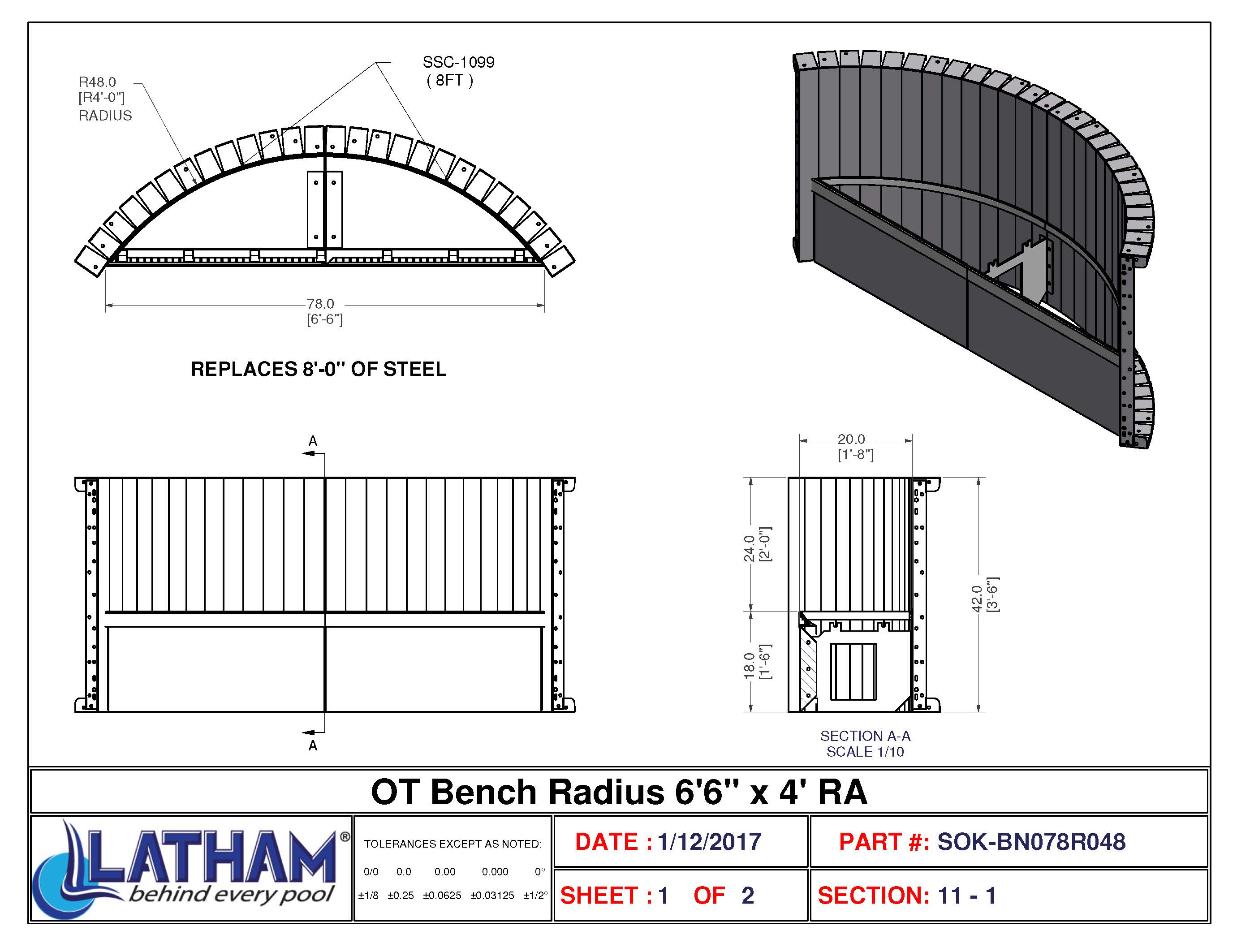 6'-6" Long 4' Radius Bench