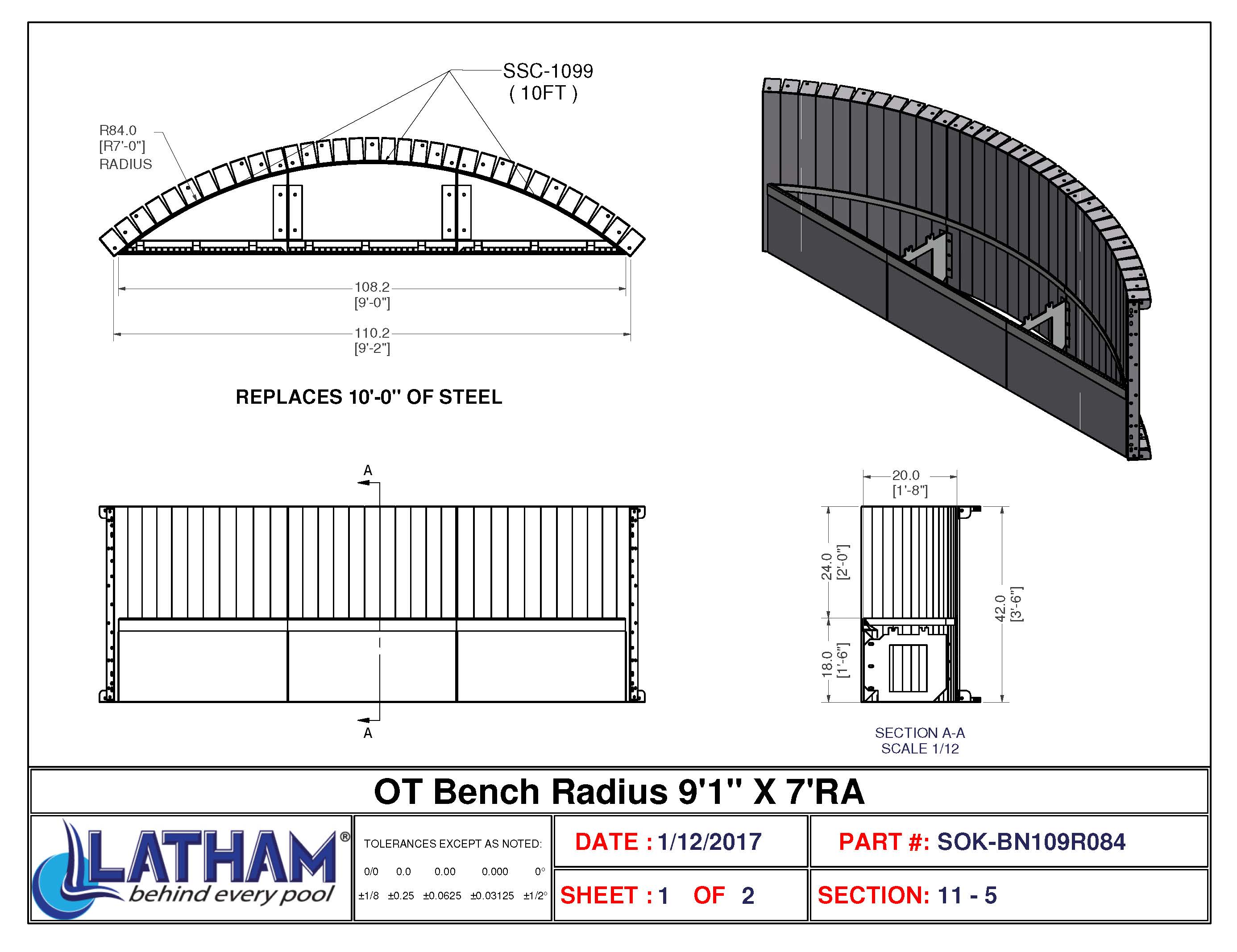 9'-1" Long 7' Radius Bench