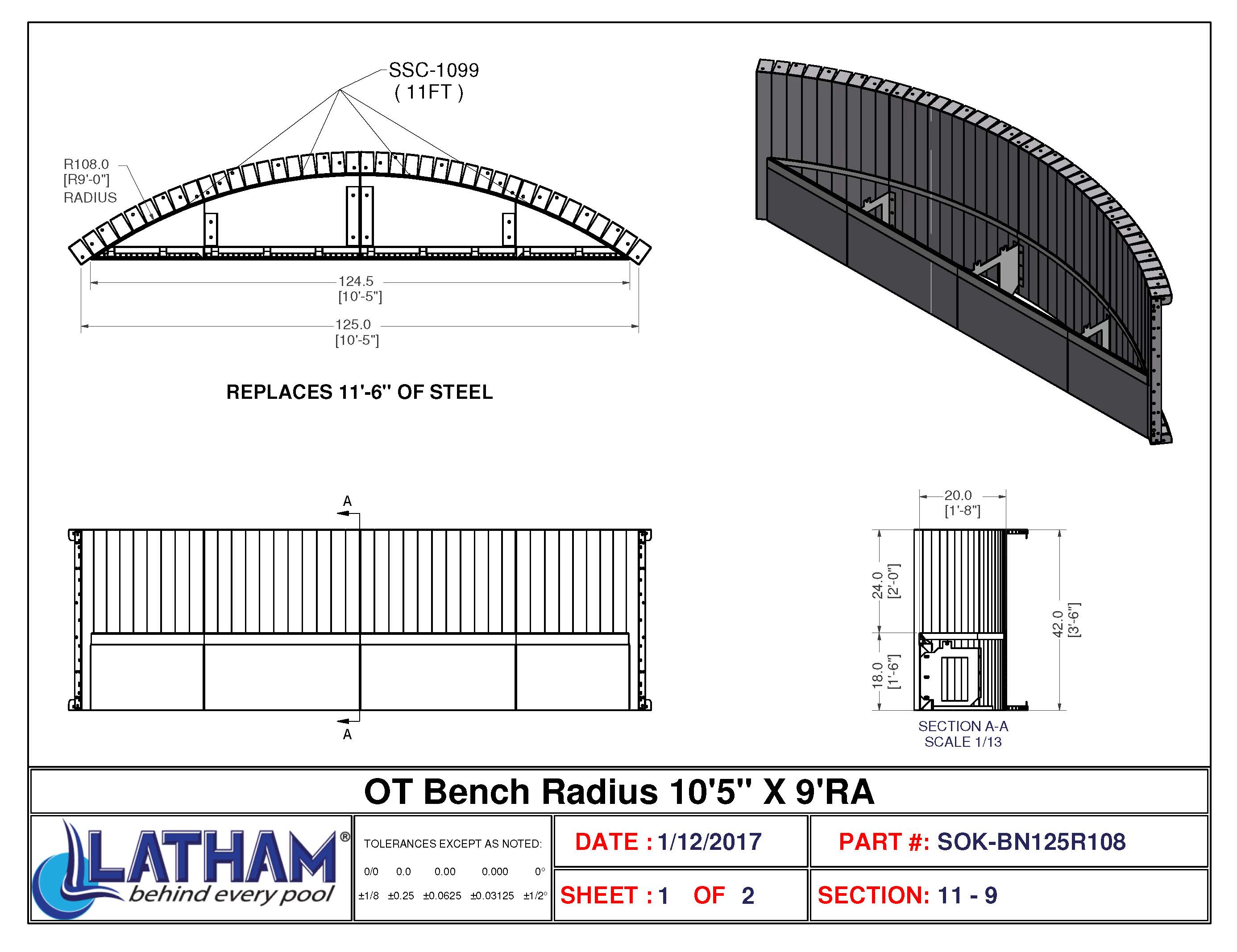 10'-5" Long 9' Radius Bench