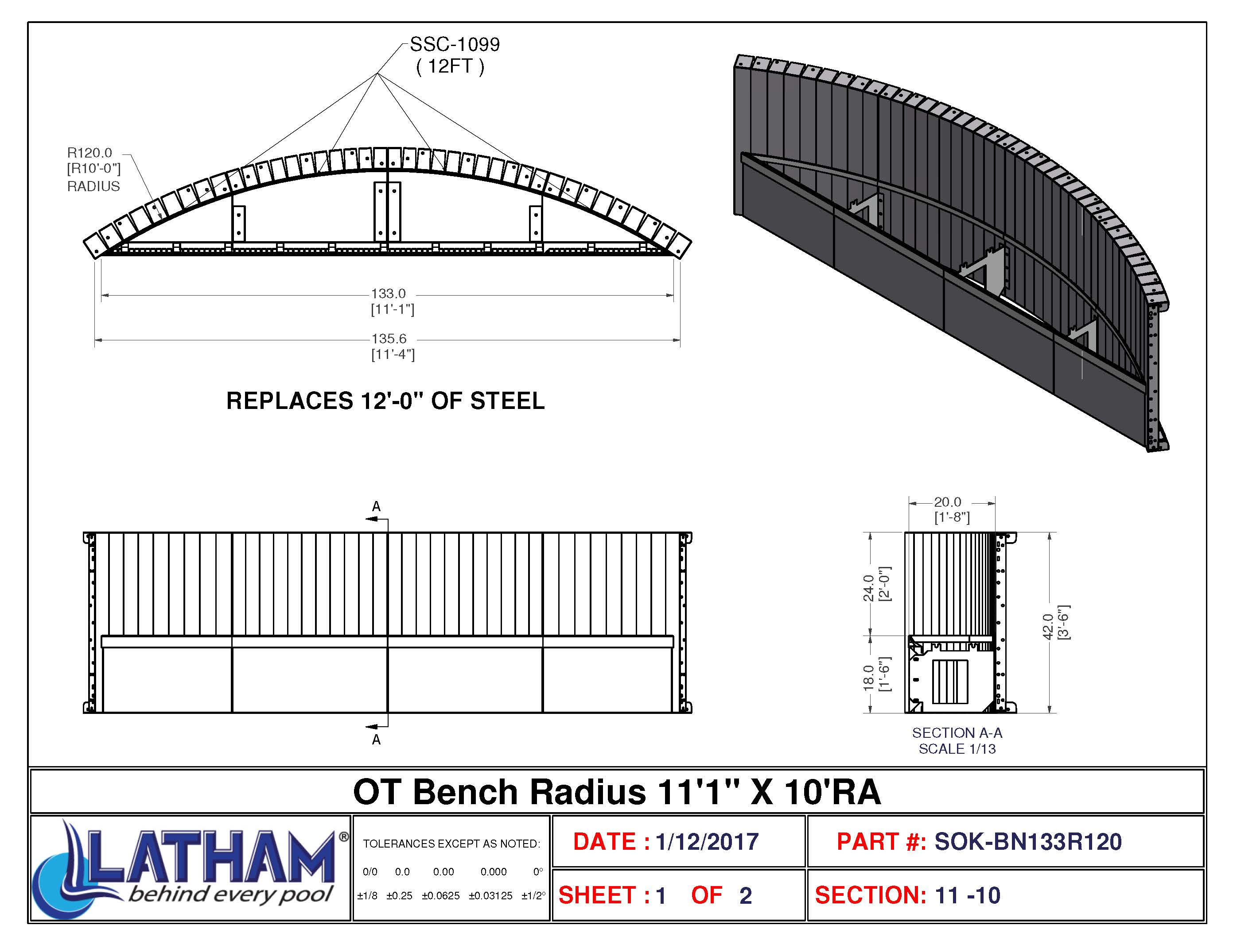 11'-1" Long 10' Radius Bench