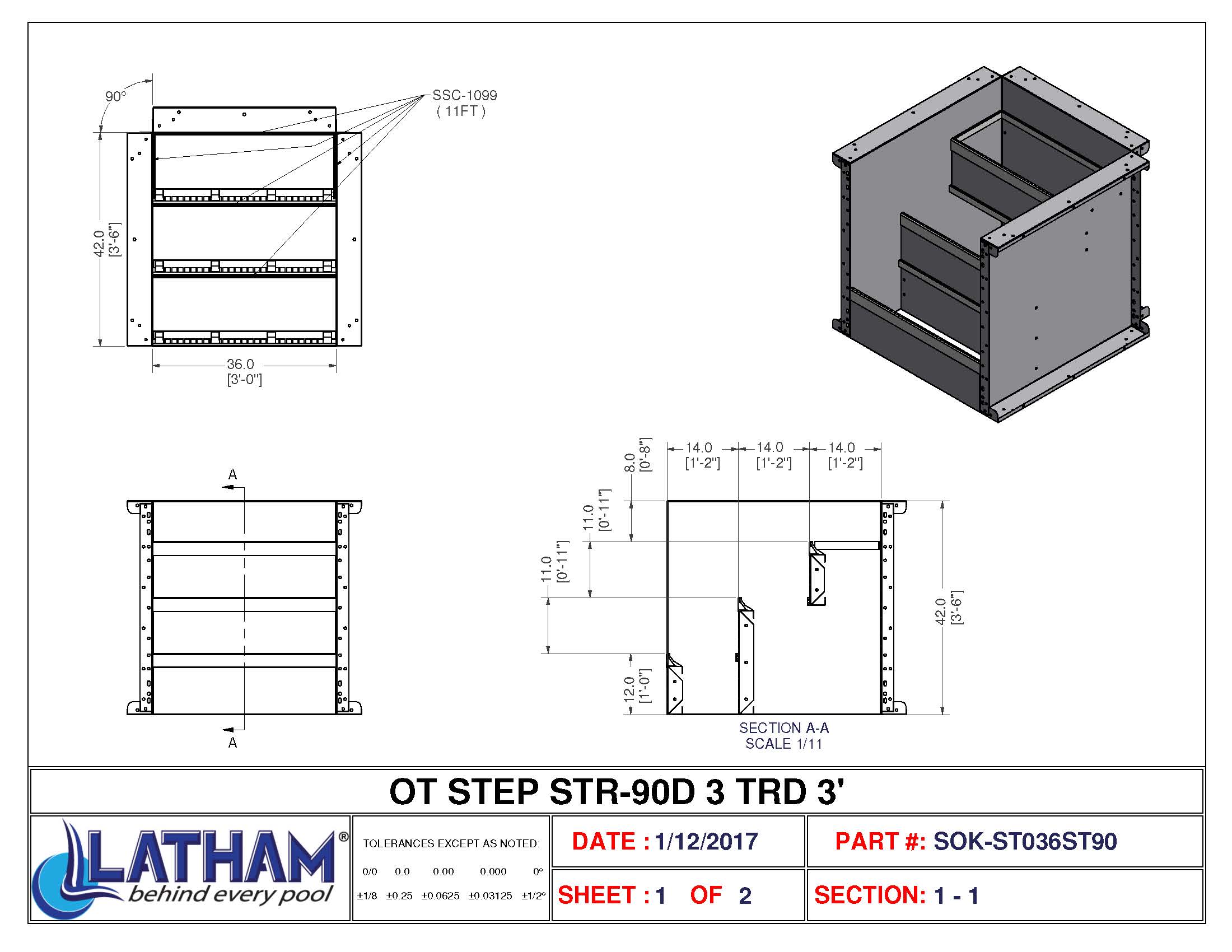 3' Straight 3-Tread Steel Step