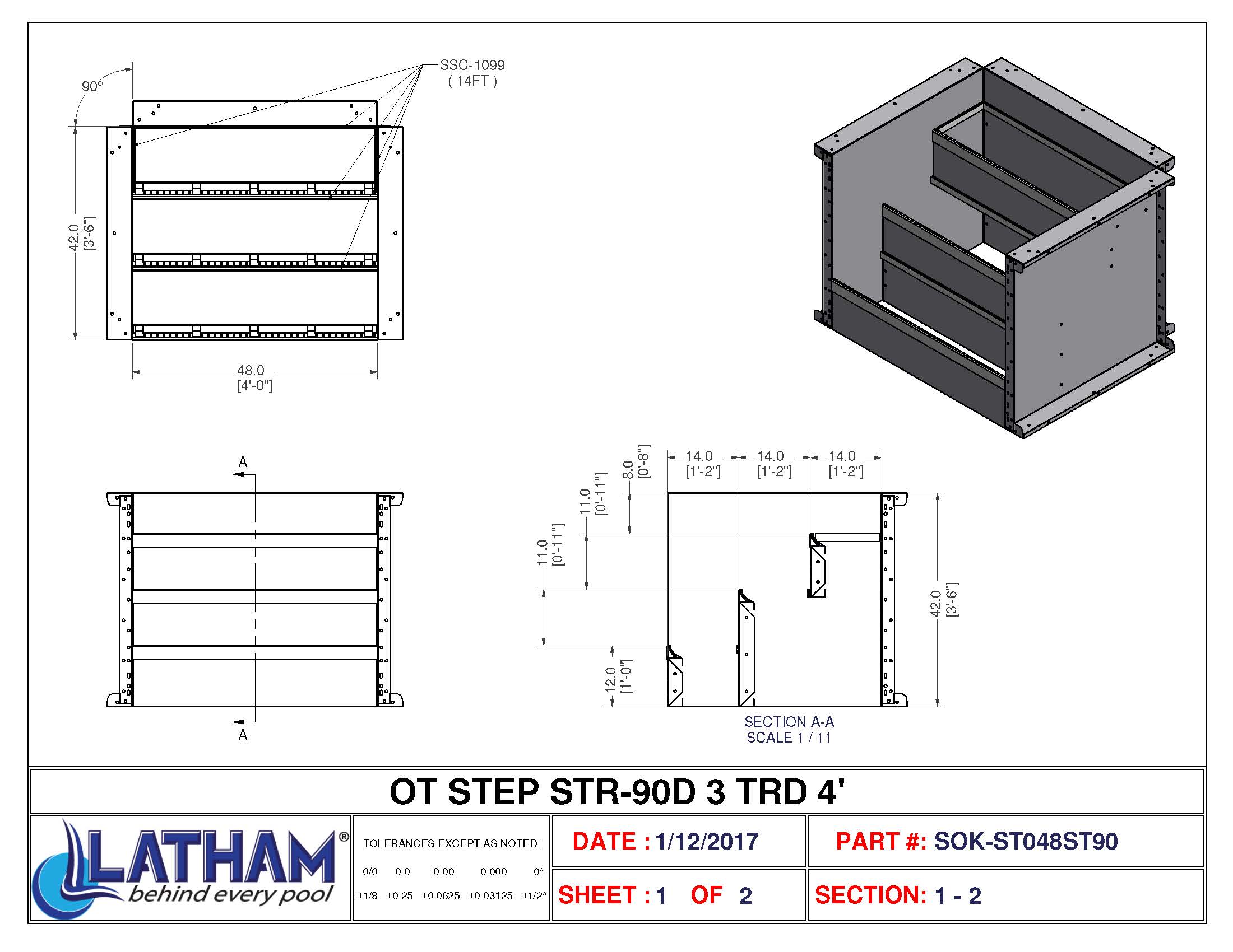 4' Straight 3-Tread Steel Step