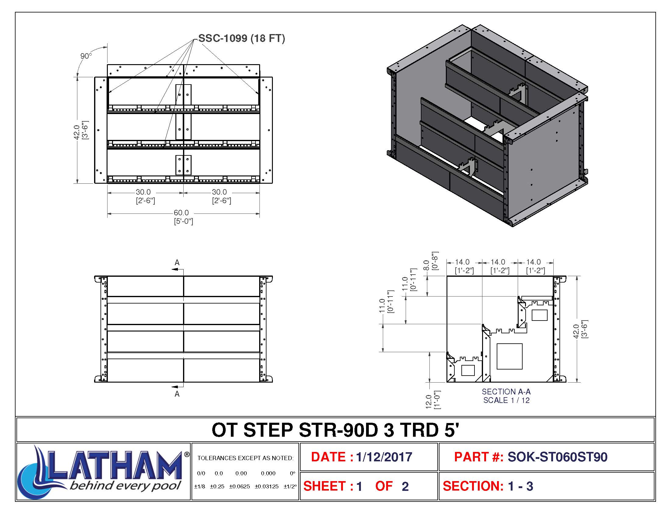 5' Straight 3-Tread Steel Step