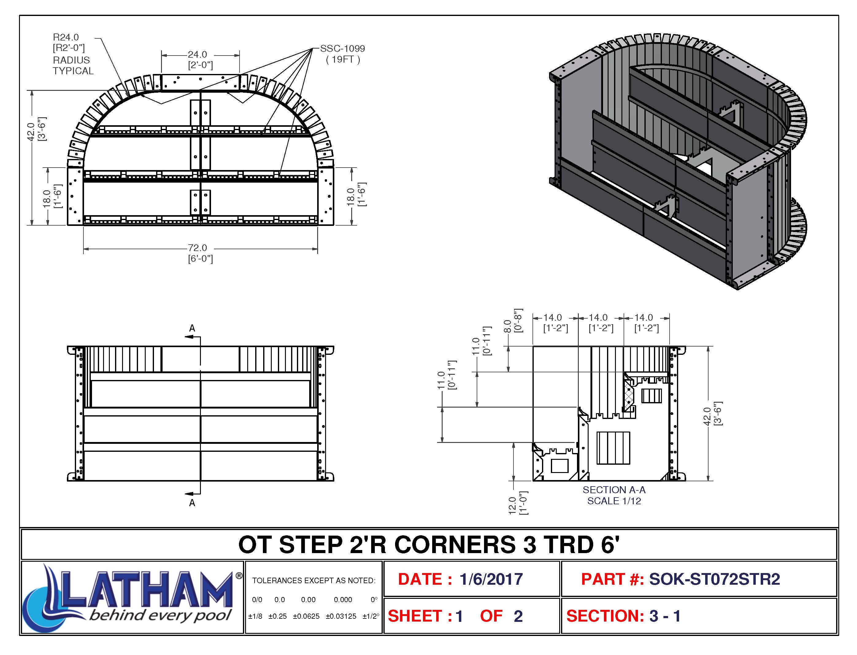 6' Straight 3-Tread Steel Step (24" Radius)