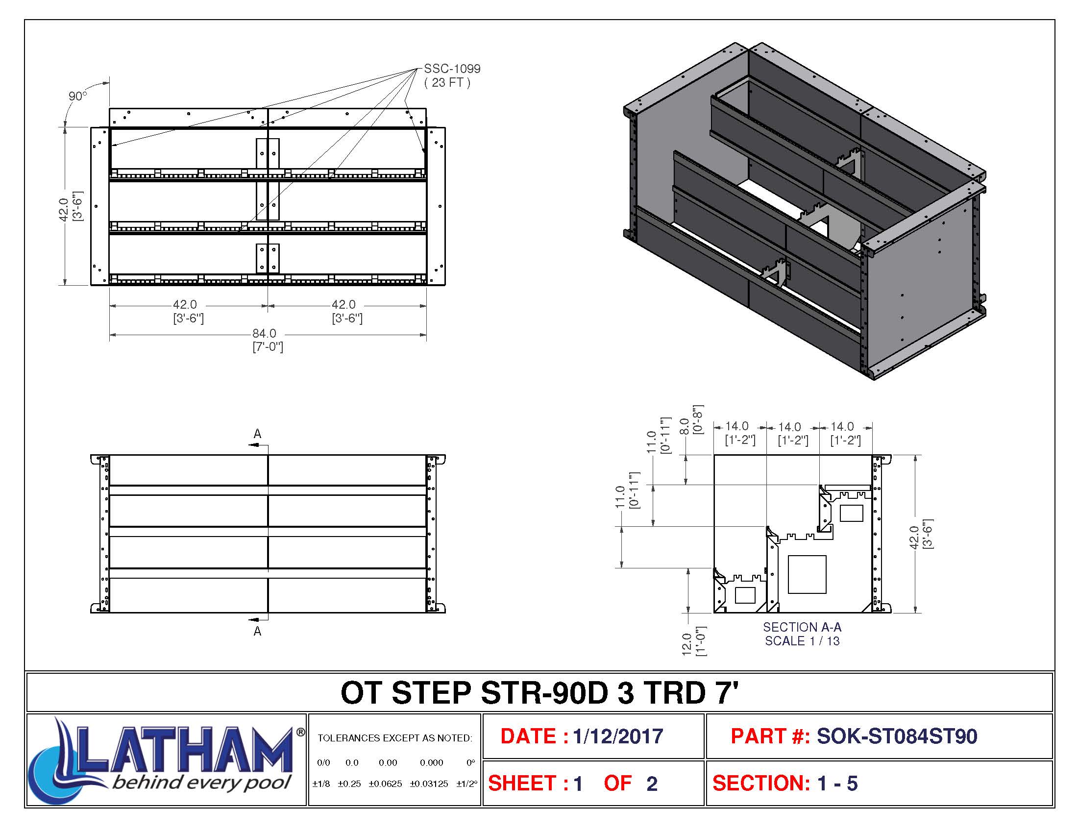 7' Straight 3-Tread Steel Step