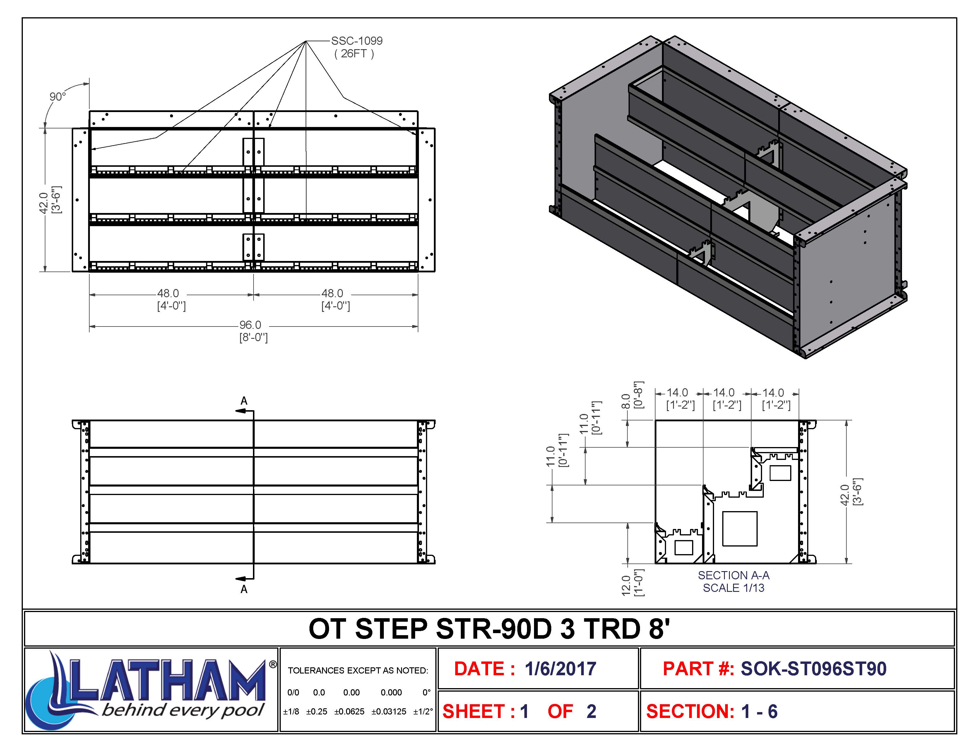 8' Straight 3-Tread Steel Step with One Transition Panel for flush side step