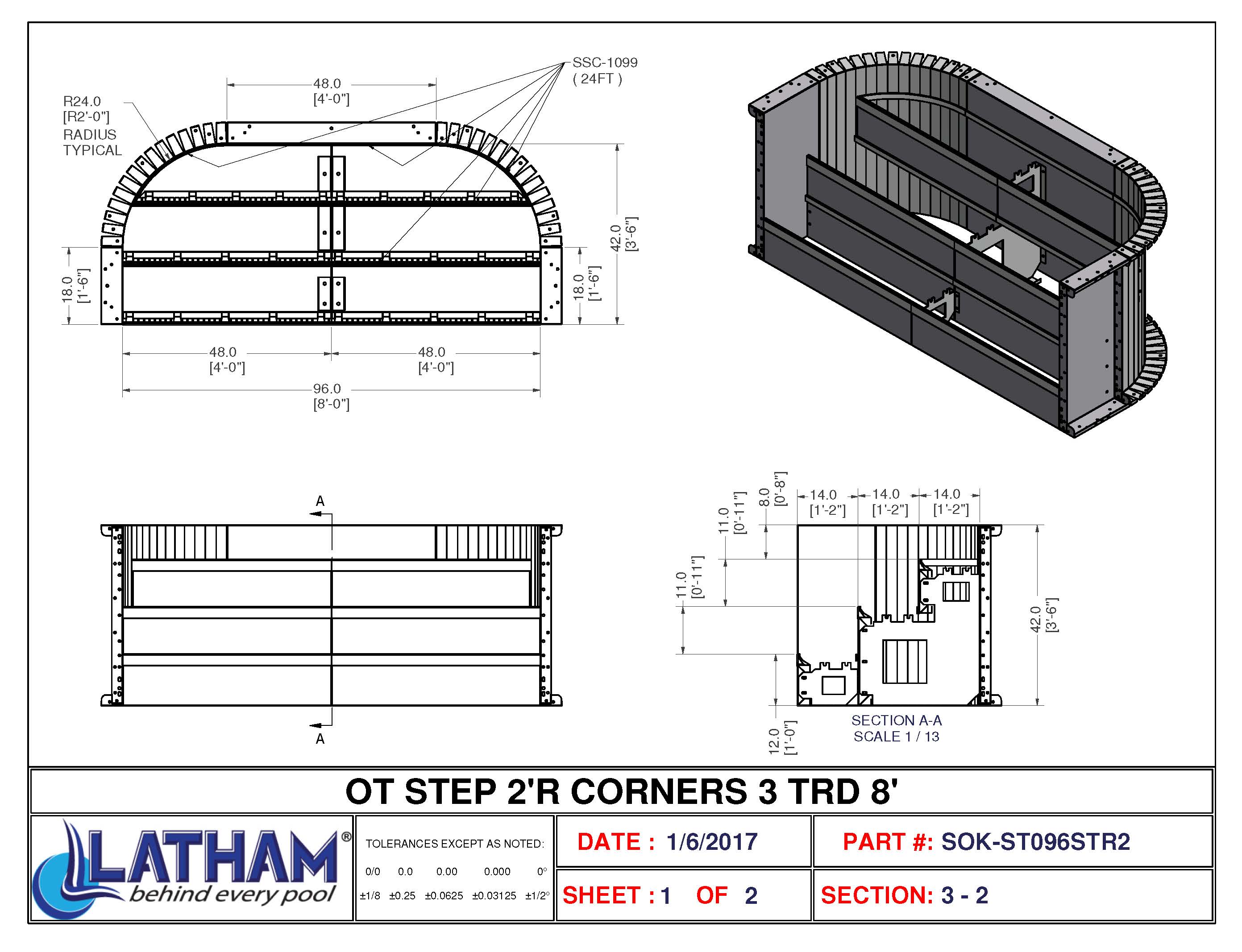 8' Straight 3-Tread Steel Step (24" Radius)