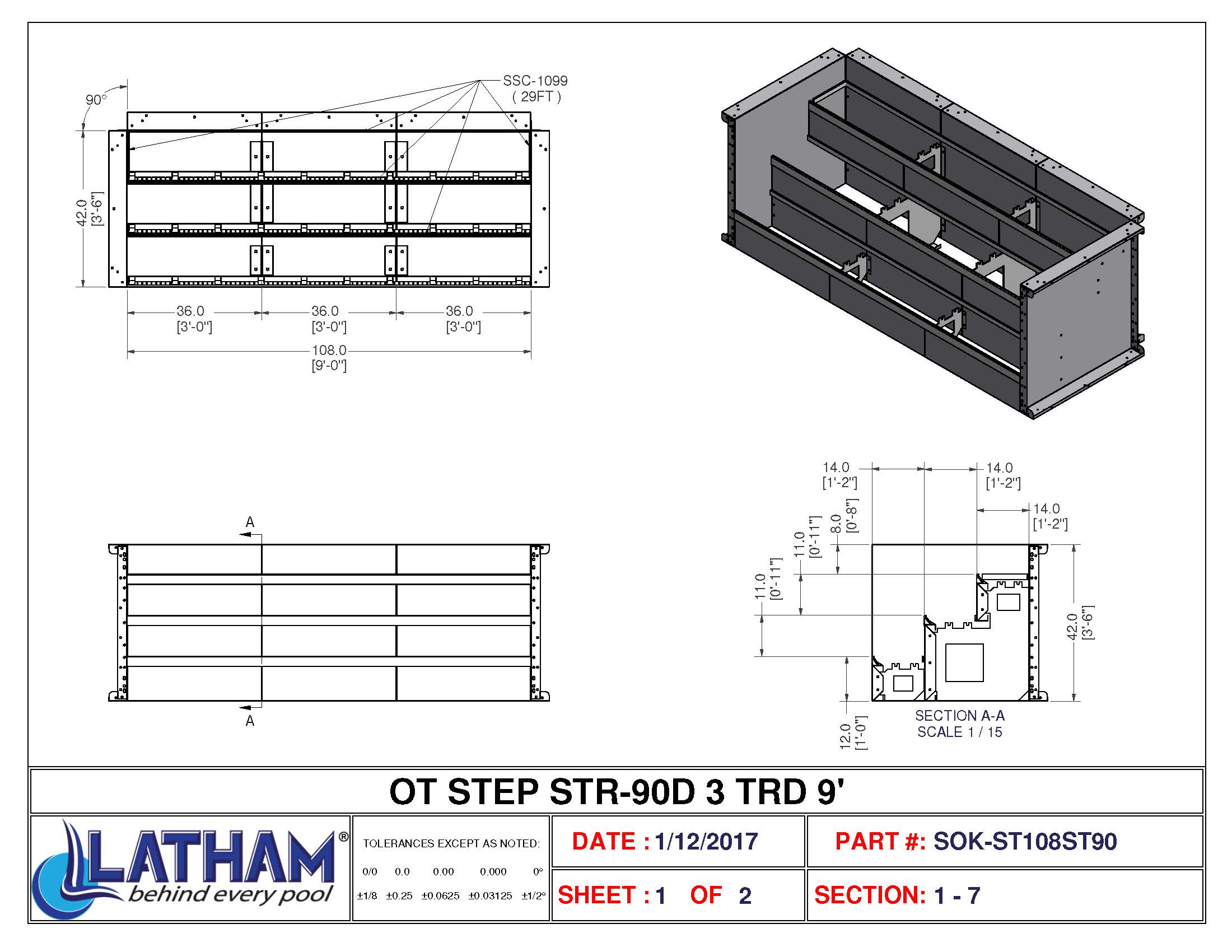 9' Straight 3-Tread Steel Step