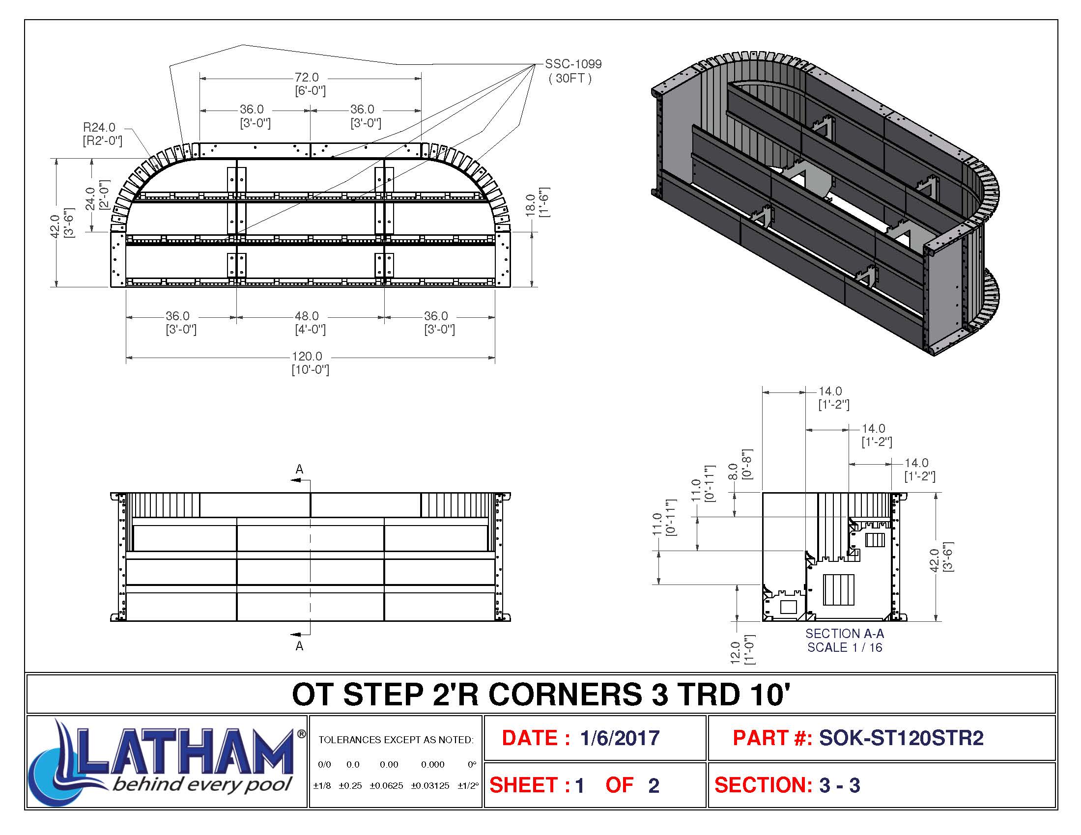 10' Straight 3-Tread Steel Step (24" Radius)
