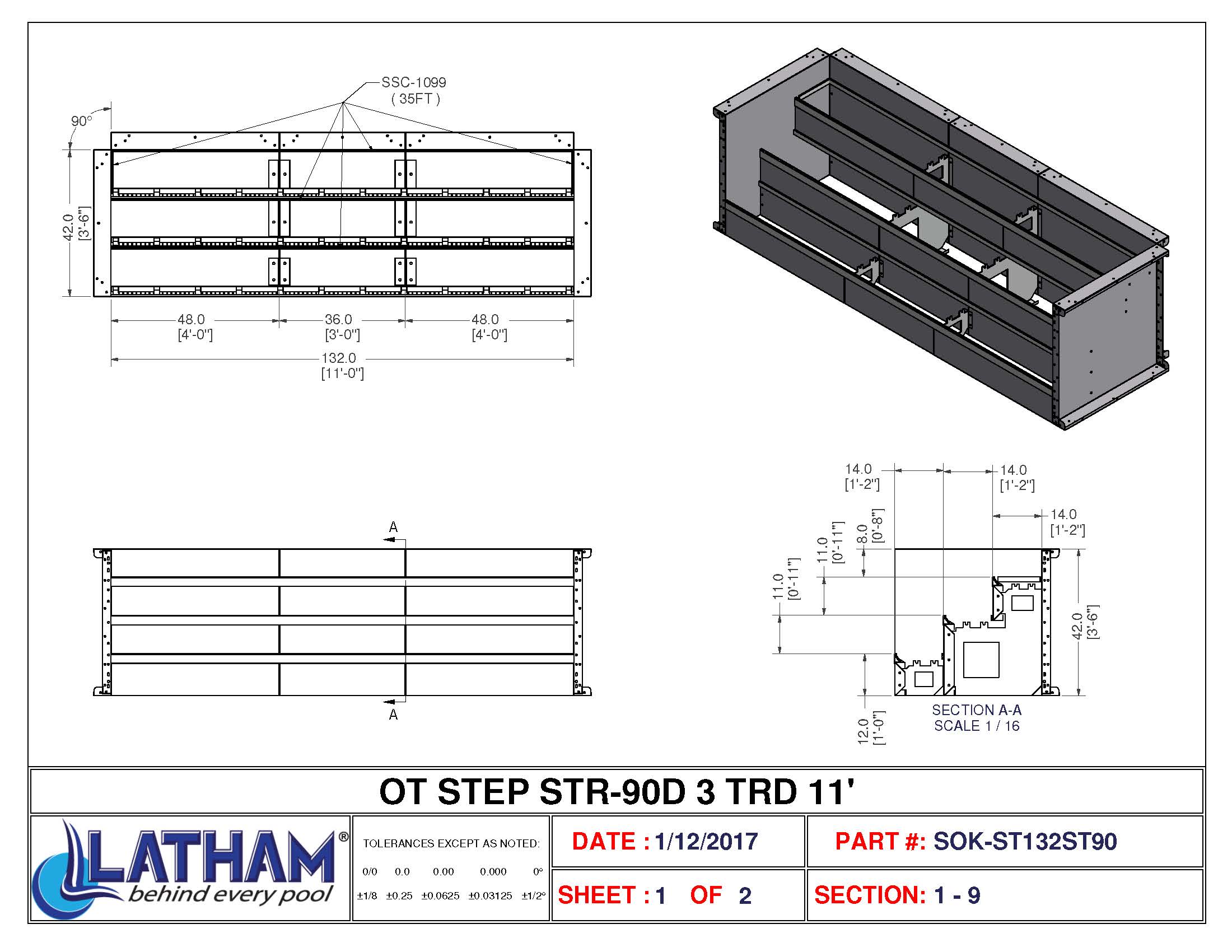 11' Straight 3-Tread Steel Step