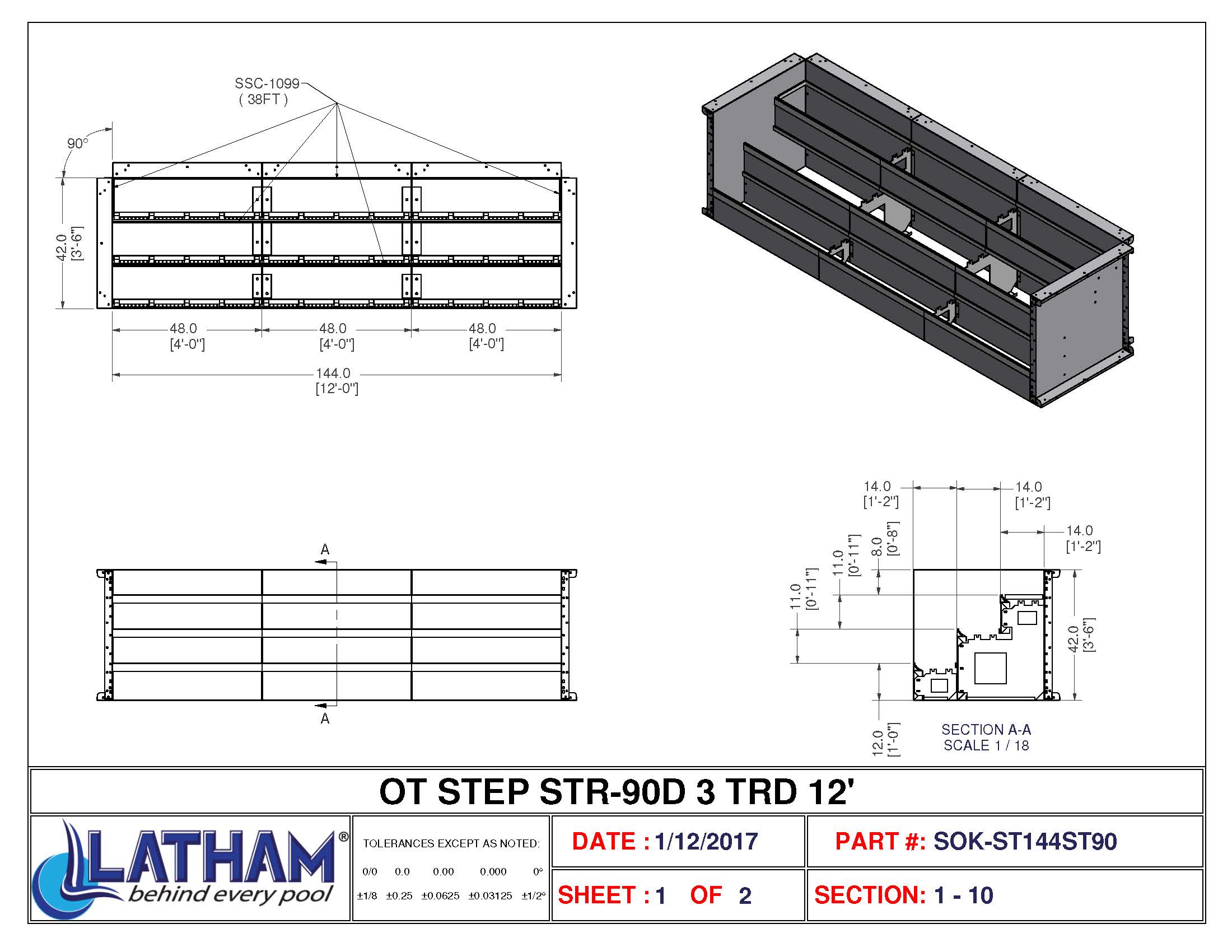 12' Straight 3-Tread Steel Step