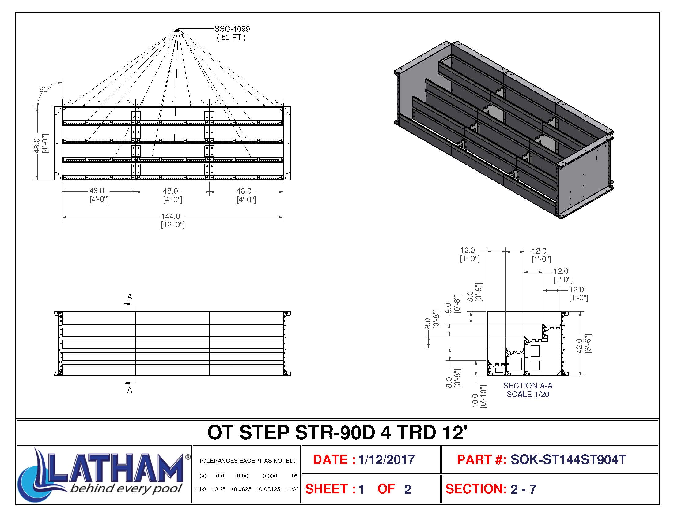 12' Straight 4-Tread Steel Step