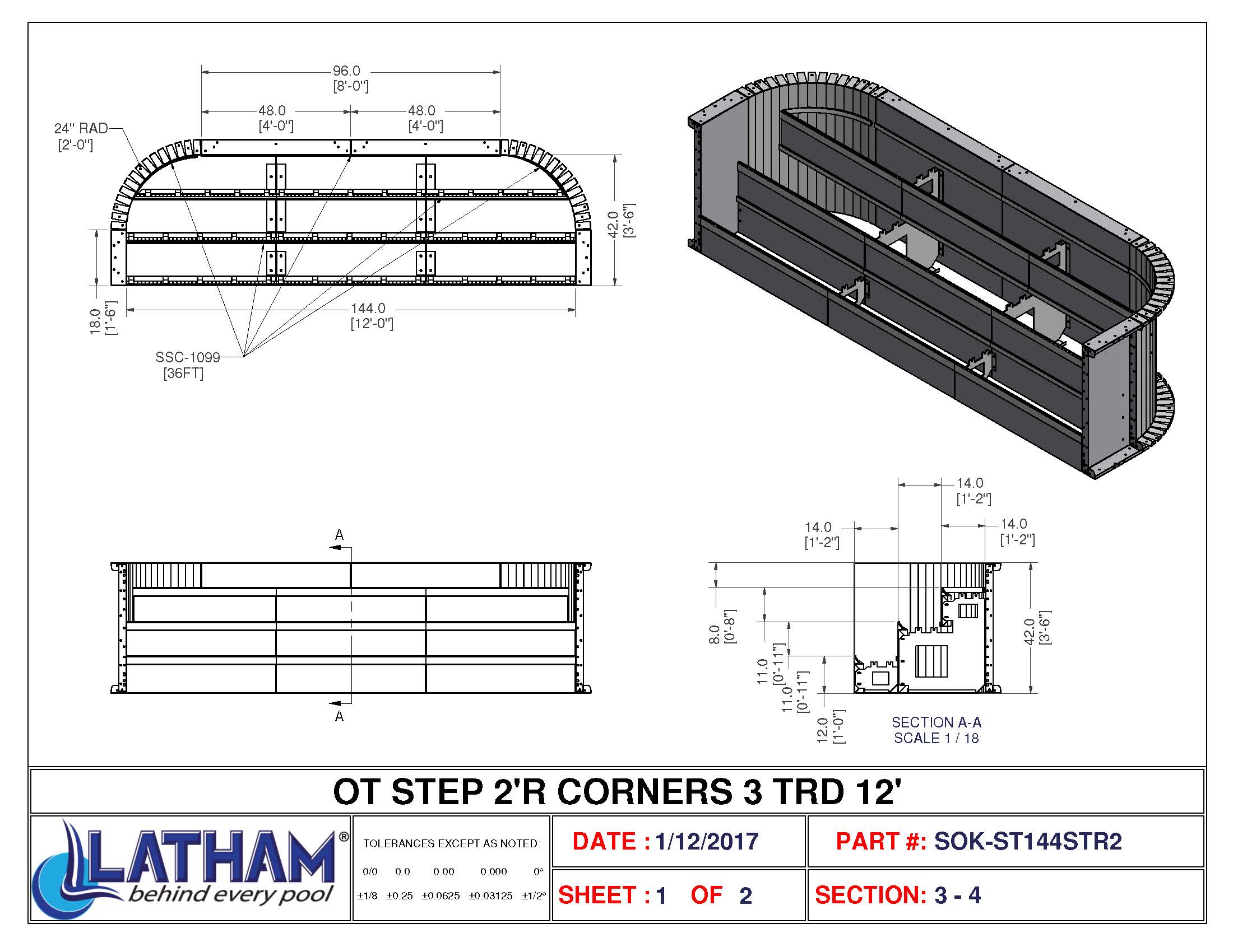 12' Straight 3-Tread Steel Step (24" Radius)
