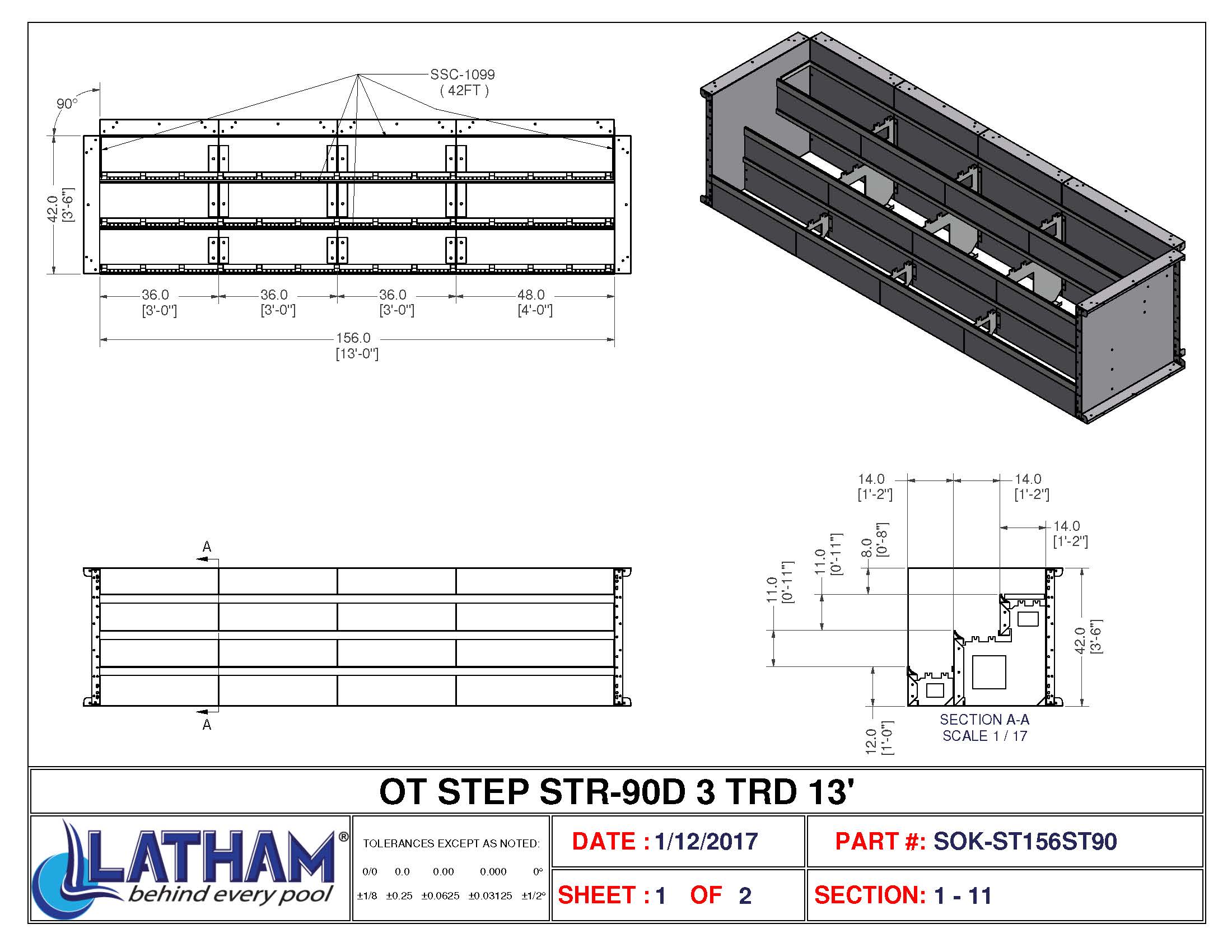 13' Straight 3-Tread Steel Step