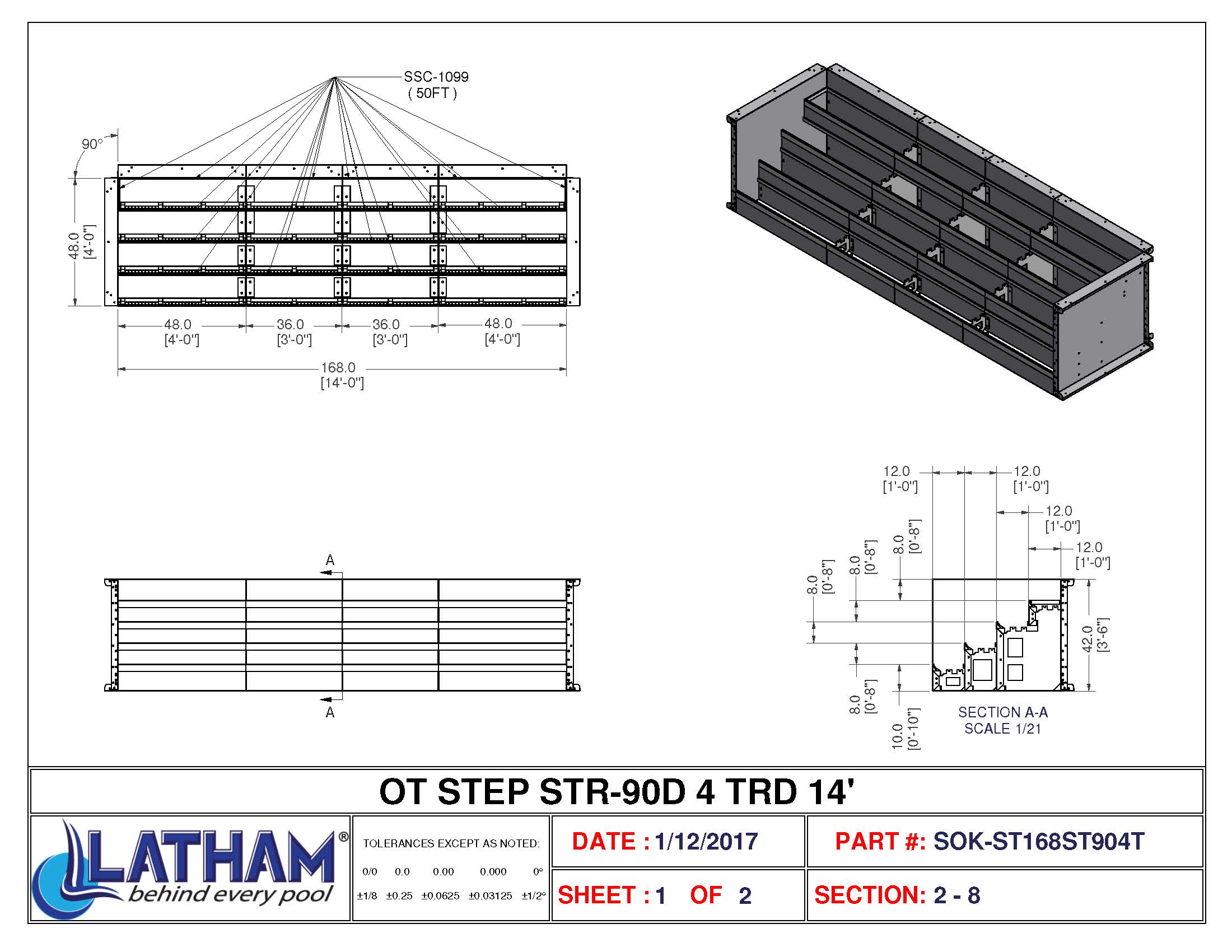 14' Straight 4-Tread Steel Step