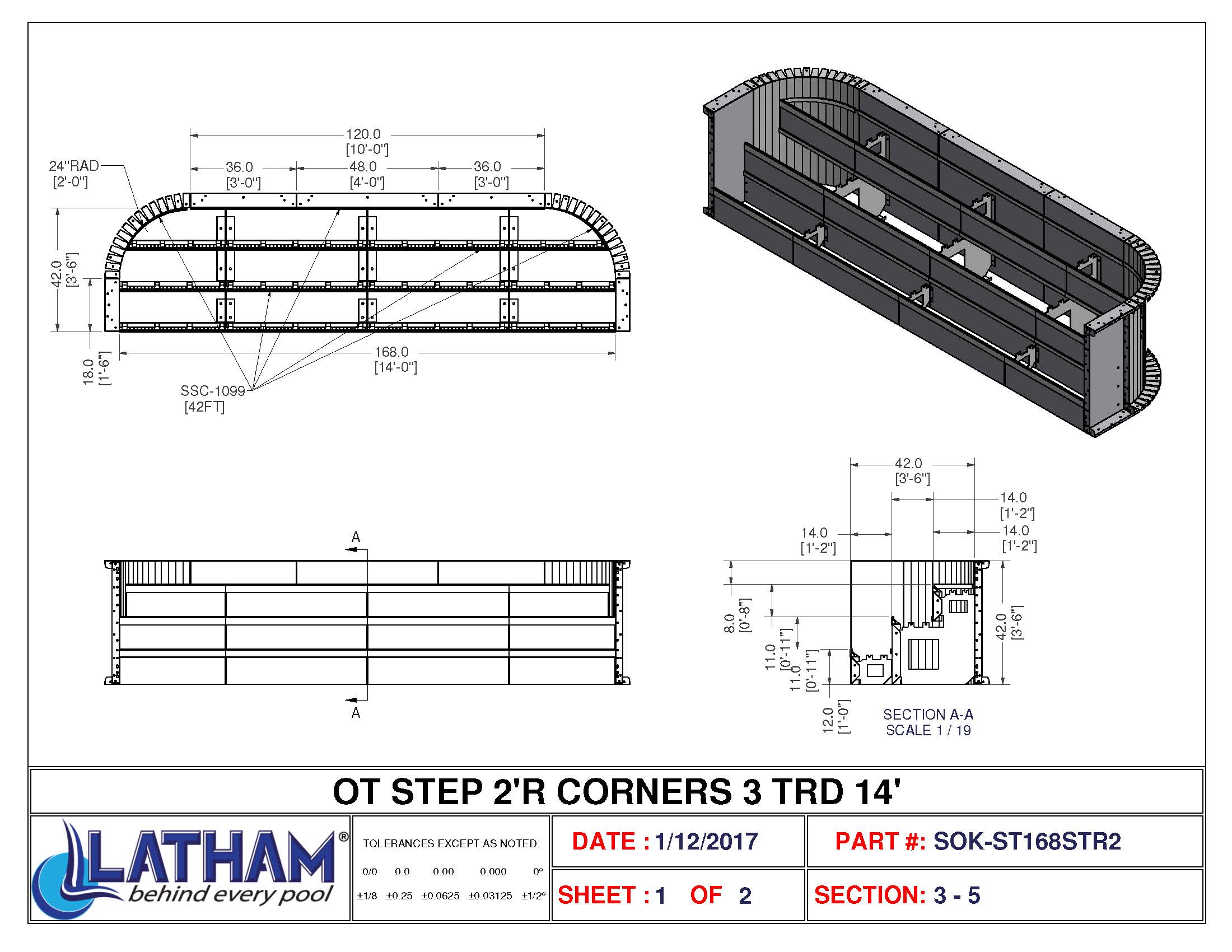 14' Straight 3-Tread Steel Step (24" Radius)
