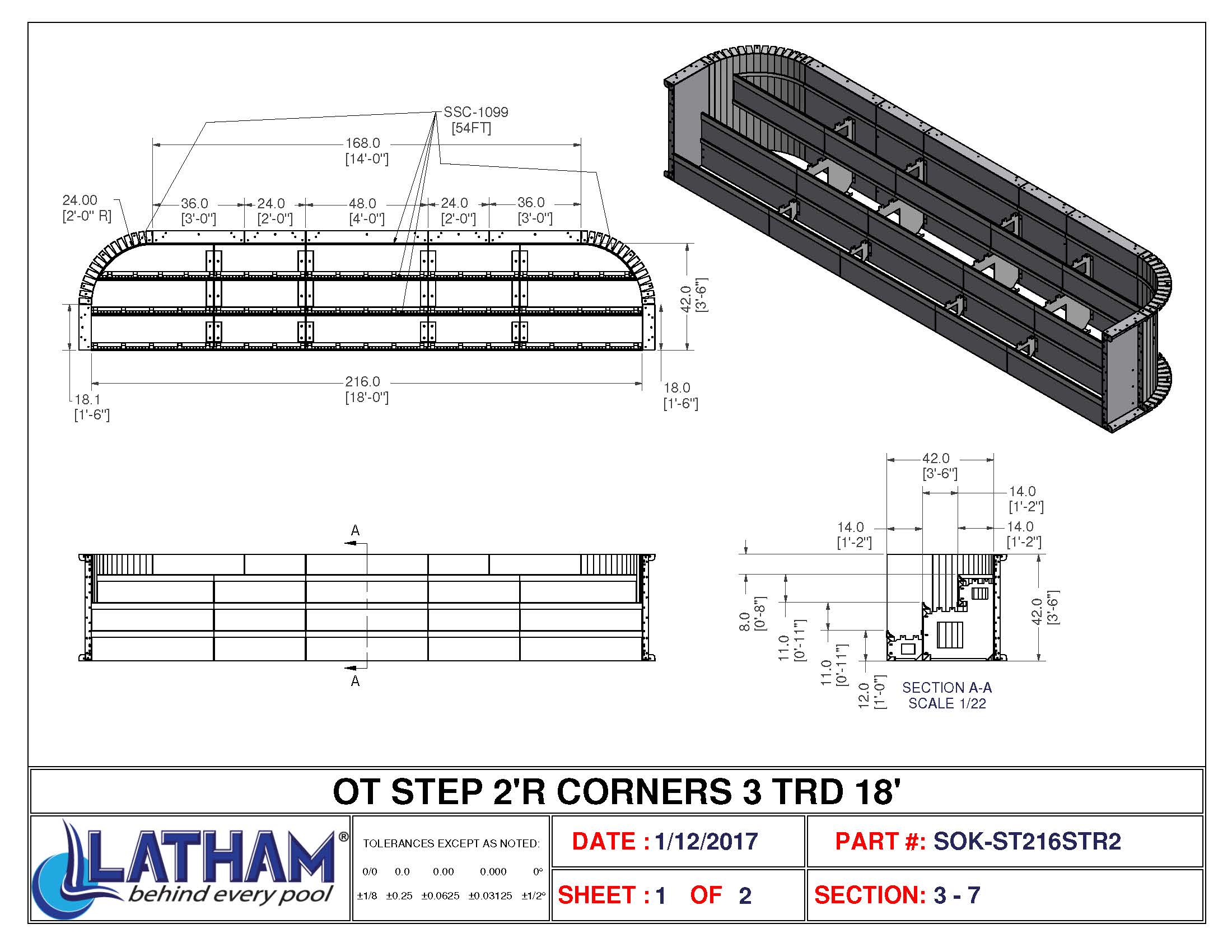 18' Straight 3-Tread Steel Step (24" Radius)