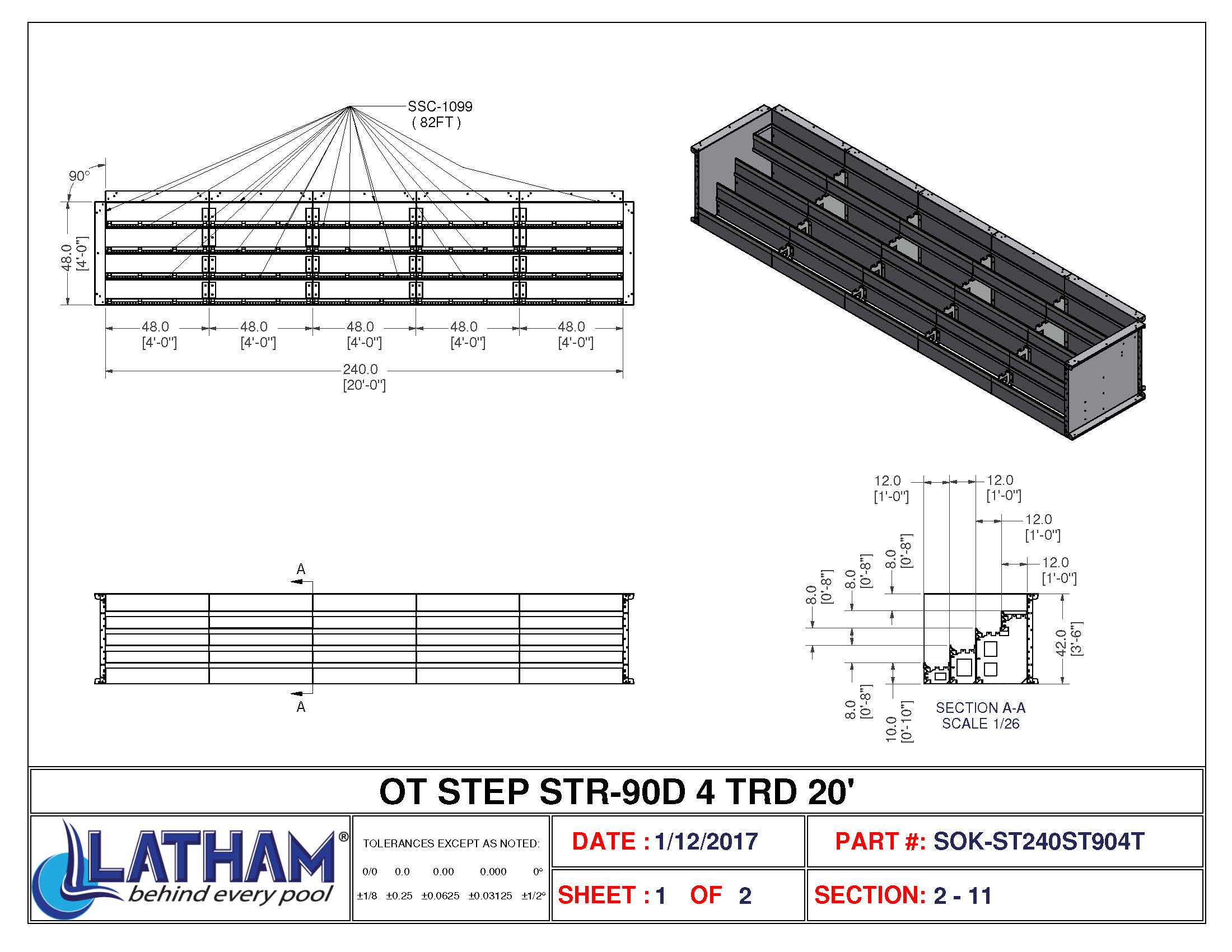 20' Straight Latham 4-Tread Steel Open Top Step