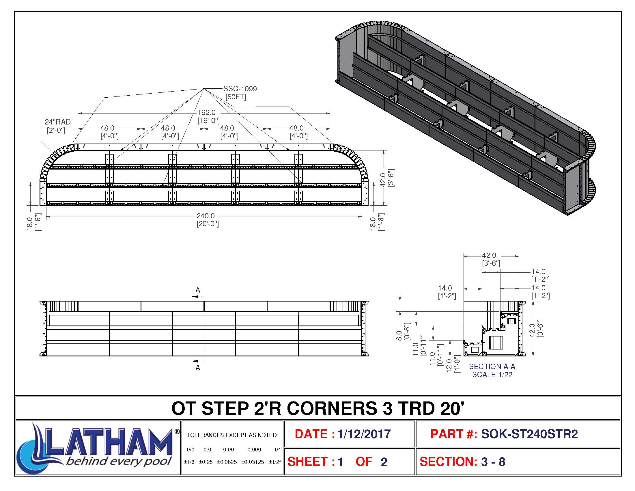 20' Straight 3-Tread Steel Step (24" Radius Open Top)
