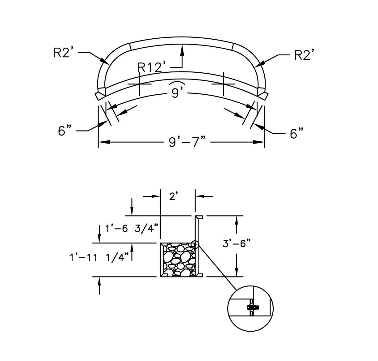 10' Radius Poured Bench w/Liner Track