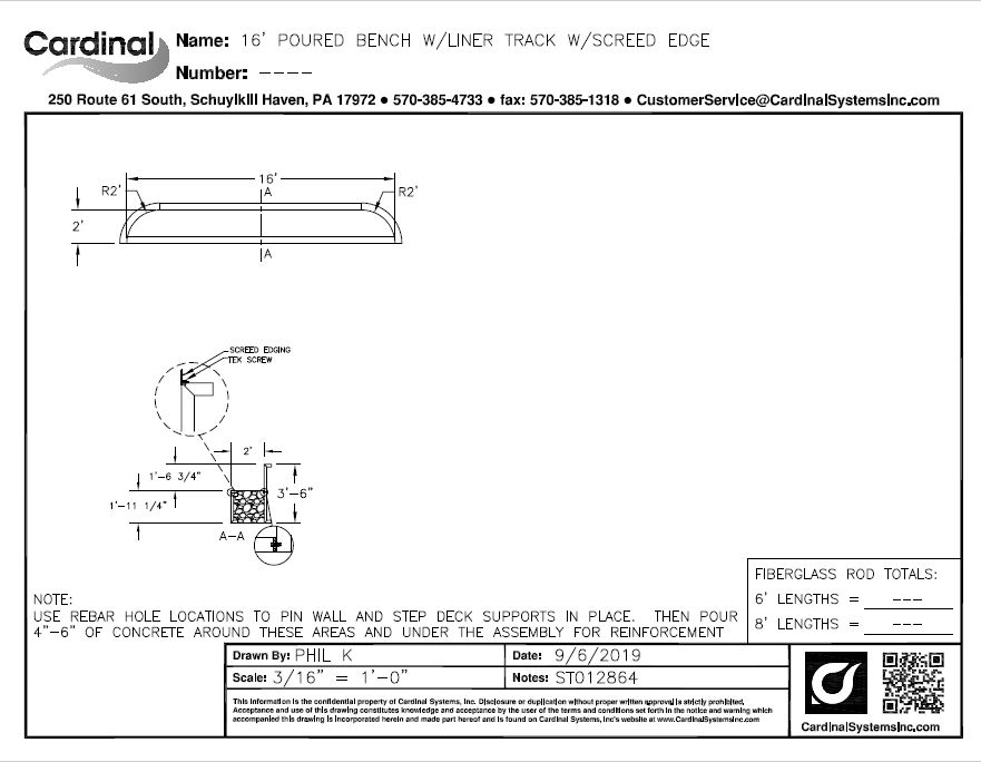 16' Straight Bench (24" Radius) ST012864