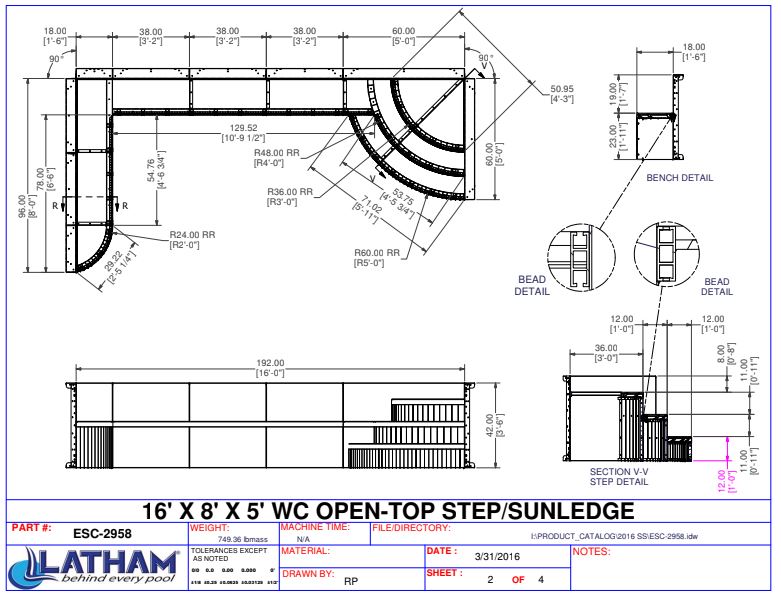 16' Steel Wedding Cake Step (5'11 Wide) 42" w/ Right Bench & Sunledge
