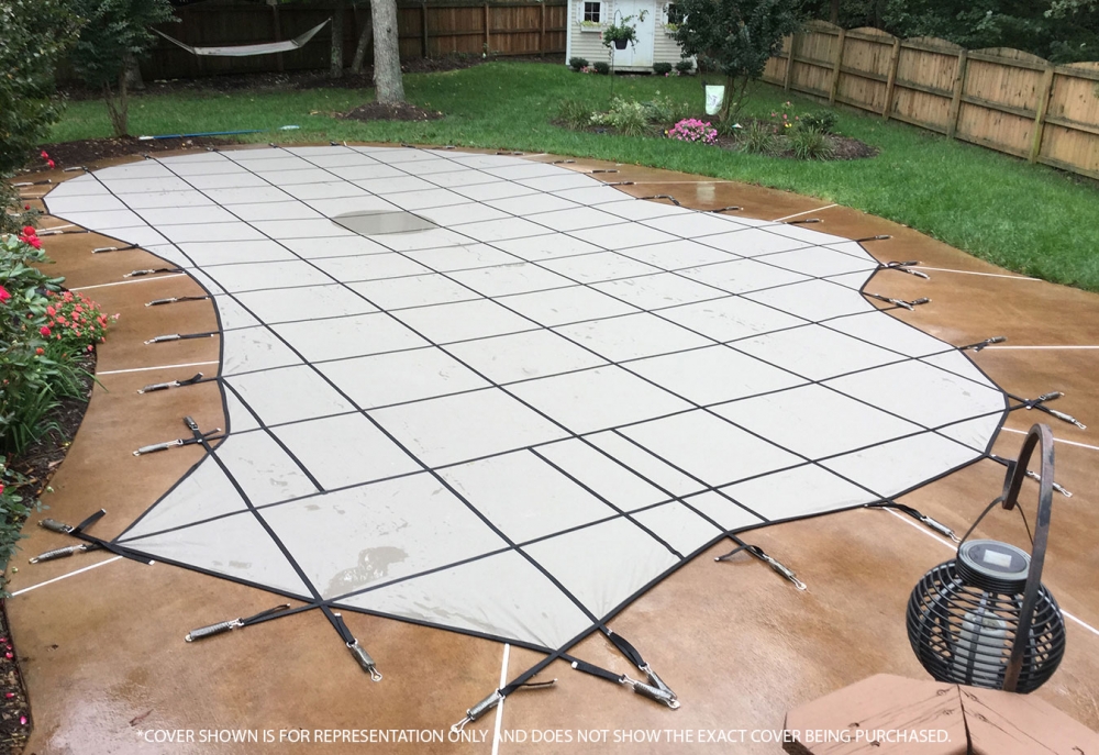 GLI HyPerLite Solid Safety Cover for 16' 6" x 32' 6" Grecian Pool with 4' x 6' Right Steps
