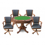 Antique Dark Oak Kingston 3-In-1 Poker Table W/4 Chairs
